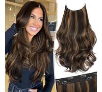 KooKaStyle Extension per capelli con filo invisibile, lunghe e dritte, a strati, sintetiche, con filo trasparente, misura regolabile, taglia 6, clip di sicurezza, per donne, 50 cm (50 cm, balayage
