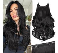 KooKaStyle Extension per capelli con filo invisibile, lunghe e ondulate, sintetiche, con filo trasparente, misura regolabile, 6 clip di sicurezza, colore nero, per donne, 50,8 cm
