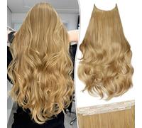 KooKaStyle Extension per capelli con filo invisibile, lunghe e ondulate, sintetiche, con filo trasparente, misura regolabile, 6 clip di sicurezza, biondo miele, per donne, 50,8 cm