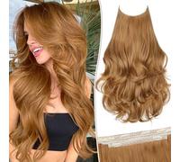 KooKaStyle Extension per capelli con filo invisibile, lunghe ondulate, a strati, con filo trasparente, misura regolabile, 6 clip di sicurezza, biondo fragola, per donne, 50,8 cm