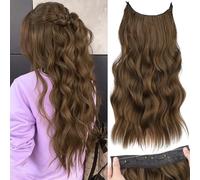 KooKaStyle Extension per capelli con filo invisibile trasparente, capelli sintetici ondulati lunghi, con 4 clip di sicurezza, regolabile, fascia segreta da donna, 50,8 cm, castano
