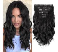 KooKaStyle Extension per capelli corti e mossi, con clip, 6 pezzi, per tutta la testa, capelli sintetici spessi, per donne, 35,5 cm, 140 g (1B-nero) adatte per matrimoni