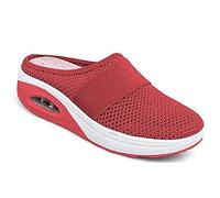 Kookmean Donna Pantofole, Donne Diabetici Scarpe Da Camminata Ortopedico Slip-On, Donne Cuscino D'aria Maglia Infermiera Scarpe Piattaforma Mocassini, Rosso, 38 EU