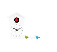 KOOKOO BirdHouse mini bianco, piccolo orologio cucu design modern, canto di 12 uccelli canori o cuculo, orologio