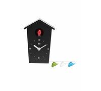 KOOKOO BirdHouse mini nero, piccolo orologio cucu design modern, canto di 12 uccelli canori o cuculo, orologio