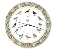 KOOKOO Singvögel Feather Heart, l'orologio degli uccelli canterini, orologio da parete rotondo con richiami naturali di uccelli, movimento al quarzo