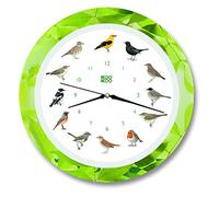 KOOKOO Singvögel Foglia, l'orologio degli uccelli canterini, orologio da parete rotondo con richiami naturali di uccelli, movimento al quarzo