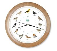 KOOKOO Singvögel legna, l'orologio degli uccelli canterini, orologio da parete rotondo con richiami naturali di uccelli, movimento al quarzo