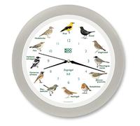 KOOKOO Singvögel RC grigio seta, Orologio con 12 uccelli canterini autoctoni e richiami naturali, con movimento al quarzo radiocontrollato RC