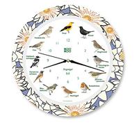 KOOKOO Uccelli cantanti Water Lily, orologio per uccelli, con 12 uccelli canori locali e veri uccelli naturali, con movimento al quarzo radiocomandato