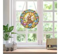 KookuLEE Placca da parete 5D dipinta a diamante, fai da te, decorazione artistica con coniglio, uova di Pasqua in stile cartone animato, ornamento da appendere fatto a mano, adatto per casa, parete