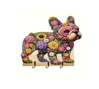 KookuLEE Portachiavi 5D dipinto a diamante con 3 ganci, senza fori, ganci decorativi da parete per porta d'ingresso, fatto a mano, decorazione a forma di cane, fiore, sciarpa, cappello e portachiavi