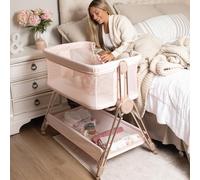 KOOLABABY Lettino per bambini, culla e comodino, con regolazione in altezza e ruote, può essere posizionato accanto al letto, si attacca al letto dei genitori, facile da piegare e trasportare, culla