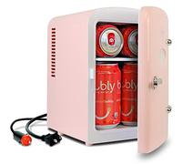Koolatron 4L Retro Portable Mini Fridge w/ 12V DC and 220V AC Cords, 6 Can Electric Cool Box for Snacks, Drinks, Skincare, Beauty Serum, Face Mask, Desktop Accessory for Home Office Dorm Travel, Pink