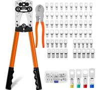 Koolcover Kit di crimpatura per cavi della batteria, strumento di crimpatura per cavi resistenti con 60 terminali ad anello in rame, pinze tubolari per cavi della batteria da 6/10/16/25/35/50 mm²