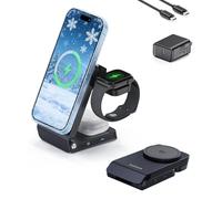 Koolehaoda 3 in 1 Caricatore Wireless Magnetico Qi2.2 25W Stazione di Ricarica Pieghevole con raffreddamento attivo TEC Compatibile con MagSafe per iPhone 17-12/Apple Watch/AirPods, con Adattatore 45W