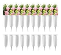 Koolenry Set di 20 Vasi per Fiori in Plastica con Picchetti per Decorazioni Cimiteriali, Porta Fiori per Tombe