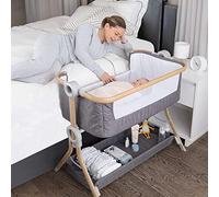 KoolerThings Culla, lettino da comodino per bambino, culla portatile facile da piegare con cestino portaoggetti per neonato, culla comoda/materasso da viaggio incluso