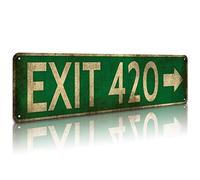 KooLL Exit 420 with Right Arrow, cartello vintage in metallo per porta del bagno, per uffici, aziende, ristoranti, 10,2 x 40,6 cm, cartello uomo grotta