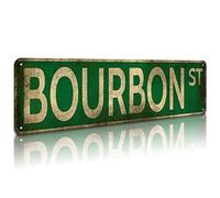 KooLL Targa in metallo con scritta "Bourbon St Street", divertente decorazione da parete per camera da letto, casa, bar, garage, idea regalo, 10,2 x 40,6 cm