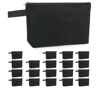 Koolmox Confezione da 20 trousse in tela da 340 g con fondo e cinghia, borsa da toilette multifunzione con cerniera, astuccio da viaggio vuoto, per fai da te, matite, Nero Nero, M_10.2x5.5x2.1''