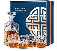 KOOLTHO Set Bicchieri Whisky Decanter Vetro, Caraffa con Bicchiere da Whiskey Set 4 in Confezione Regalo Originale, Kit Whisky Completo Regali per Uomo Padre Papà Marito Fratello