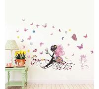 Koomiao - Adesivi da parete rimovibili, motivo: fatina di fiori di farfalla, per bambini, camera da letto, viva, decorazione, 50 x 70 cm