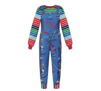 Koongso Costume da Chucky per adulti, da uomo e da donna, bambola killer del film horror, tuta per cosplay con maglietta a righe, per Halloween, carnevale, feste