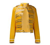 Koongso Costume da Freddie per adulti, cantante rock band Freddie, giacca gialla con cintura per uomo, leggendaria superstar anni '80, giacca in pelle da concerto punk, Giallo, L