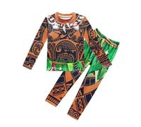 Koongso Costume da Maui per bambini Ocean Adventure Maui con stampa tatuaggio, camicia a maniche lunghe e pantaloni, vestito per Halloween, feste in maschera, abbigliamento casual per la casa, 2
