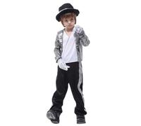 Koongso Costume da Michael Super Star, MJ, vestito da pop king con accessori per bambini anni '70 e '80, discoteca, palcoscenico, abbigliamento scolastico