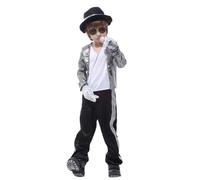 Koongso Costume da Michael Super Star per bambini, pop king MJ, vestito argento scintillante con accessori, per bambini anni '70 e '80, discoteca, danza, palcoscenico, scuola, spettacoli di scena