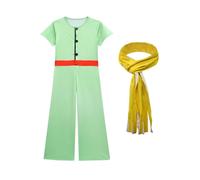 Koongso Costume da piccolo principe per ragazzi, set di travestimento da principe delle fiabe, tuta verde, sciarpa gialla, per la Giornata mondiale del libro e la settimana, per feste