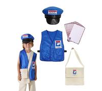 Koongso Costume da postino per bambini, colore blu, gilet per posta, cappello, borsa di tela, buste, giorno della carriera, Halloween, feste, accessori scenici per ragazzi e ragazze