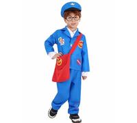 Koongso Costume da postino per bambini, per ragazzi e ragazze, colore blu, con cappello rosso, borsa porta occhiali, per Career Day, Halloween, giochi di ruolo, feste