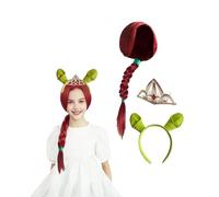 Koongso Costume da principessa Fiona, accessori Fiona per bambini e adulti, cerchietto con orecchie di orco, parrucca rossa e pettine per capelli a corona, per feste di compleanno e Halloween