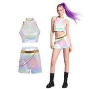 Koongso Costume da scena da caccia al demone K-Pop, anime Idol Hunter Rumi metallizzato lucido abiti da performance per feste di Halloween e carnevale