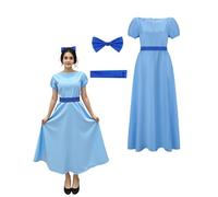 Koongso Costume da Wendy per adulti, da donna, per giochi di ruolo, colore blu, maxi abito con fiocco, per Halloween, feste di compleanno