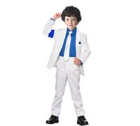 Koongso Costume pop King Michael per bambini, per ragazzi, Super Star MJ, vestito bianco a righe con cappotto, pantaloni, cravatta anni '80 e '90, per Halloween, cosplay, feste di danza