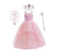 Koongso Glinda The Good Witch Costume, costume da strega rosa in tulle a bolle, abito da principessa con paillettes con corona e bacchetta