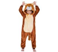 Koongso Pigiama intero per bambini, motivo leone, Simba del re della giungla, in pile marrone, con cappuccio, per Natale, Halloween, feste di compleanno, per ragazzi e ragazze, Pulsante Lion2, 130