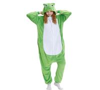 Koongso Pigiama intero unisex per adulti, a forma di rana, con cappuccio, motivo anime, per feste di Natale, Halloween, per la casa, per uomini e donne, Verde, XL