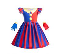 Koongso Pomni Abiti da clown per ragazze, bambini The Amazing Digital Circus Cosplay Dress Gonna con guanti per Halloween Carnevale Festa di compleanno 140