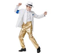 Koongso Pop King MJ Blazer Suit, Outfit da Ballerino Rocksatr Michael History Tour - Giacca a Righe e Pantaloni Dorati, Cappello, Cravatta, Set per Abiti da Festa Casual