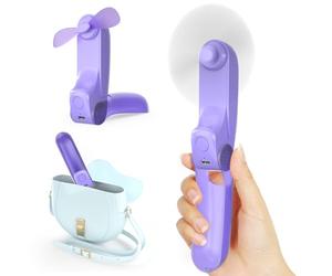 Koonie Mini ventilatore a mano 3 in 1, ventilatore portatile con 2 velocità del vento e 8 ore, USB ricaricabile con power bank, per viaggi, ufficio, esterno, estate, viola