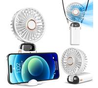 Koonie Ventilatore portatile a batteria, con base, 8 ore, display digitale, 5 velocità, regolabile a 90°, ricaricabile, per interni ed esterni, colore: bianco