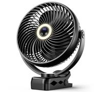Koonie Ventilatore portatile a scatto 10.000 mAh con lanterna LED e gancio, ventilatore da scrivania a batteria da 20,3 cm, ventilatore da campeggio silenzioso con display digitale LED, rotazione a