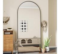 Koonmi 76 x 171 cm, specchio curvo per tutto il corpo, con angoli rotondi, grande e aperto, appoggiato, da pavimento, per soggiorno, colore nero