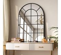 Koonmi 90 x 60 cm, specchio da parete curvo, specchio da bagno con griglia, specchio decorativo a prova di esplosione in vetro temperato, adatto per decorazione finestre, ingresso, colore nero