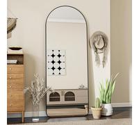 Koonmi - Grande specchio a figura intera con angoli arrotondati, 53 x 163 cm, da appendere, appoggiare alla parete o a pavimento, per soggiorno, spogliatoio, nero